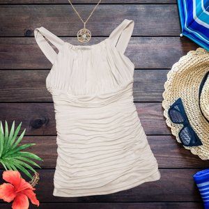 White Ruched Cami / Top with open back, XXS Le Chateau